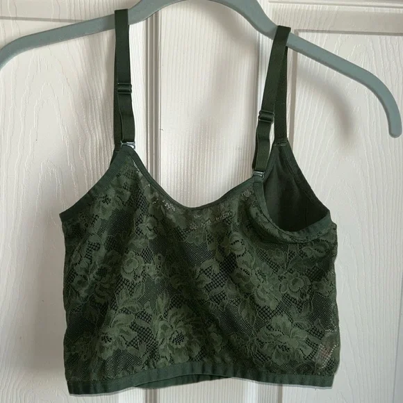 ^SOLD^ Corset Style Floral Lace Crop Tank Top Moss Green by Colsie Sz Medium - Picture 2 of 6